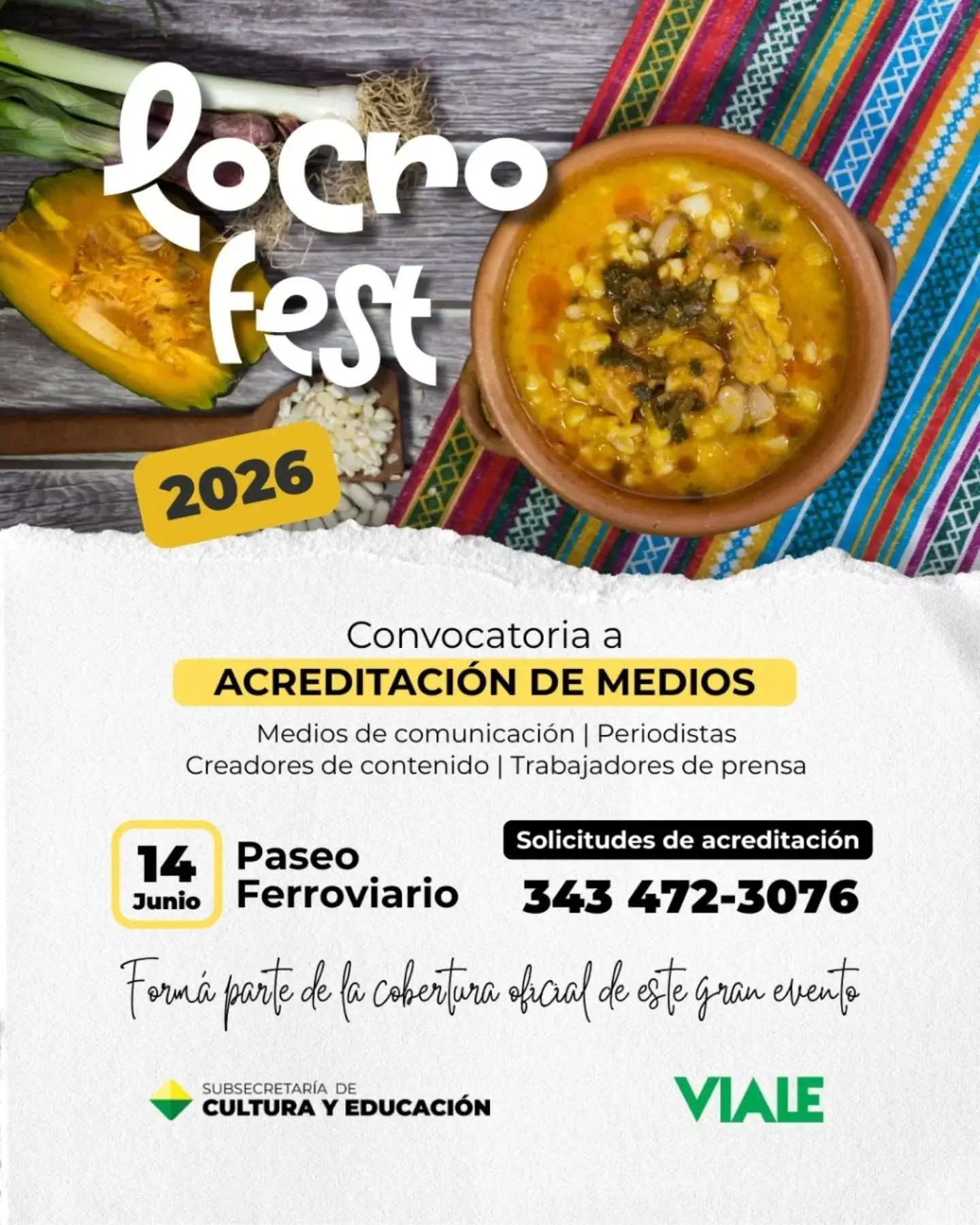 Viale: Convocatoria a Acreditación de Medios  Locro Fest 2026