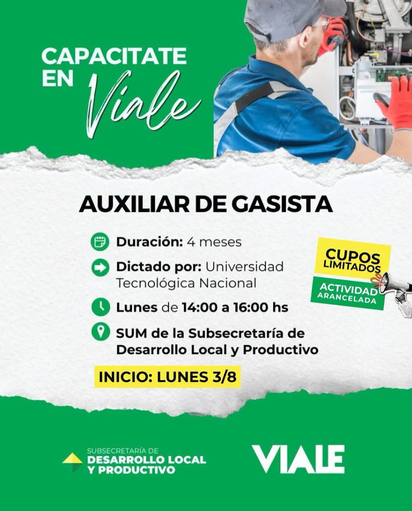 Capacitate en Viale: Curso de Auxiliar de Gasista
